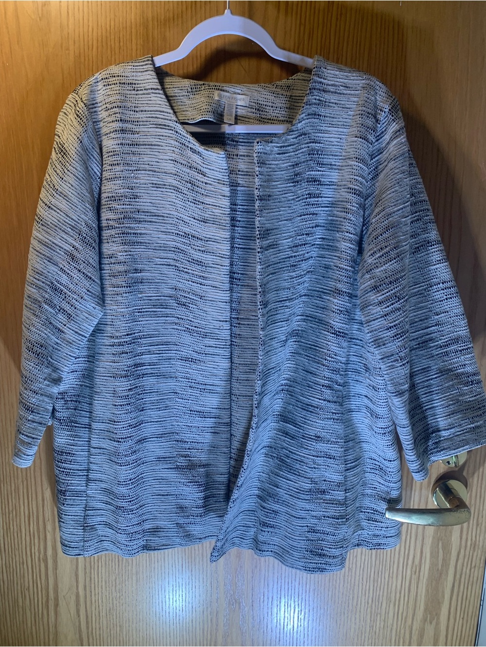 Eileen Fisher 100% Cotton Black/White Textured Open-Front Tunic w/ Pockets! - L